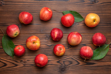 top view of ripe red apples on background, autumn concept
