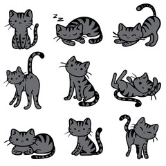 Vector Illustration of Gray Tabby Cats