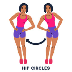 Hip circles. Sport exersice. Silhouettes of woman doing exercise. Workout, training.