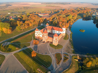Mir castle in the sunsetlight. Drone aerial HDR-hoto © Ivan Abramkin