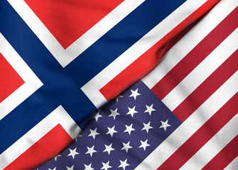 Two flags. 3D. United States and Norway