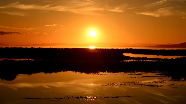 Sunset in the ebro delta next to the coast