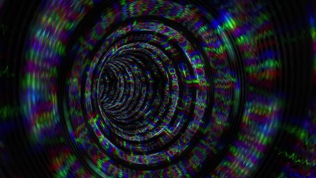 Data Stream 1010: Futuristic vortex tunnel of streaming data and video flux (Loop).