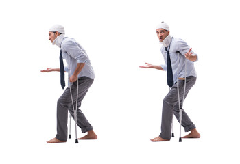 Injured businessman isolated on white 