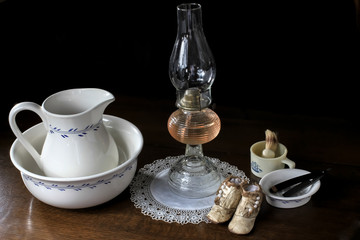 Antique Wash Stand Still Life with Vintage Shaving Gear