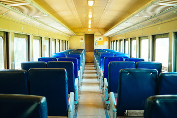Fototapeta na wymiar Inside a passenger train car from the fifties