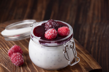 Smoothies with chia seeds and frozen blackberries and raspberries