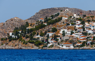 Fototapeta na wymiar View from the sailing boat on the island of Peloponnese, Greece