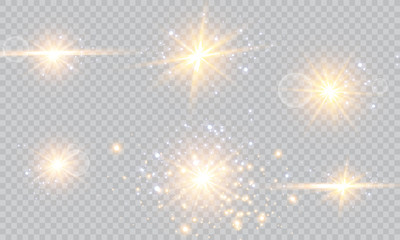 Glow light effect. Vector illustration. Christmas flash Concept. Vector illustration of abstract flare light rays. A set of stars, light and radiance, rays and brightness.