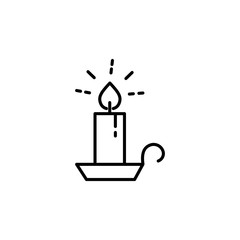 candle light burn wax line icon black on white background