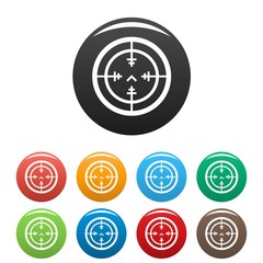 Sniper gun aim icons set 9 color vector isolated on white for any design