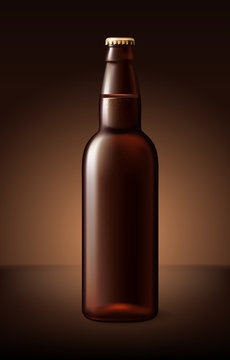 black porter beer bottle glass. Vector packaging mockup with realistic bottle