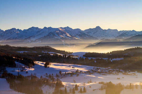 Winter - Allgäu - Schnee - Abendsonne - Romantisch - Panorama - berge - Alpen