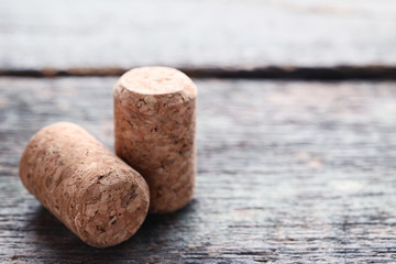 Wine corks on grey wooden table