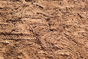 sandy path with cycle bike tire tracks. background, texture