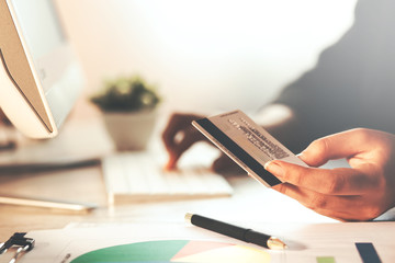 Woman hand card with keyboard