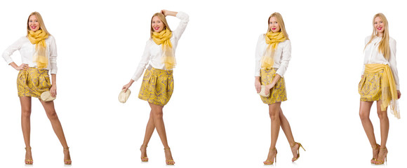 Collage of woman in fashion look isolated on white