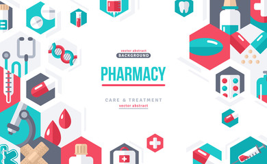 Pharmacy Banner Icons in Hexagons