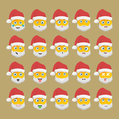 Set of santa claus icons with different expressions of emotions. Santa Claus Emoji, face of santa claus with different expressions of emotions. Vector illustration.