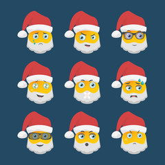 Set of santa claus icons with different expressions of emotions. Santa Claus Emoji, face of santa claus with different expressions of emotions. Vector illustration.
