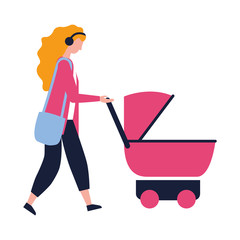 woman walking with baby pram