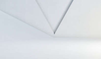 Abstract minimal white background with triangle corner in frame. 3D Rendering Illustration.