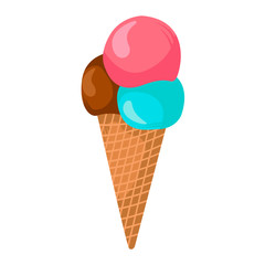 Ice cream in a waffle cone. Three balls of ice cream. Vector illustration. © Maksym Vector