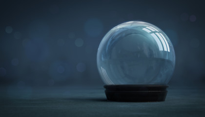 empty snowball decoration on dark background, glass ball winter seasonal christmas decoration 3d illustration rendering