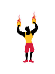 sport fitness muskeln bodybuilder held magisch super kraft brennen heiß flammen feuer faust aufschlagen boxen stark clipart design