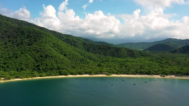 Aerial View of Tayrona National Park's Bahia Concha, A Tropical Beach in Santa Marta, Colombia