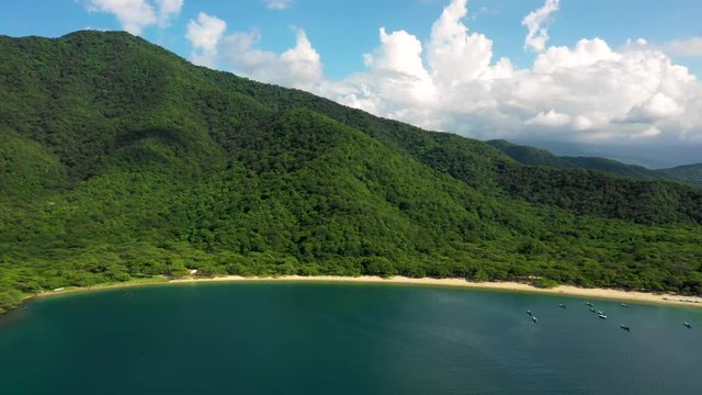 Aerial View of Tayrona National Park's Bahia Concha, A Tropical Beach in Santa Marta, Colombia