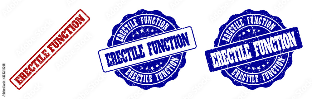 Poster erectile function grunge stamp seals in red and blue colors. vector erectile function labels with gr