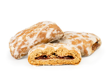 Two gingerbread and half on a white, isolated.