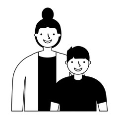 mother and son on white background