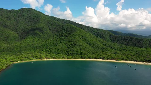 Aerial View of Tayrona National Park's Bahia Concha, A Tropical Beach in Santa Marta, Colombia