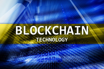 Blockchain technology, cryptocurrency mining server room data.