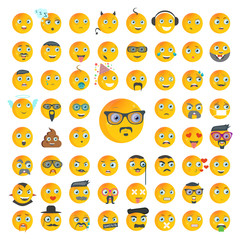 Set of emotions, faces with different facial expressions. Icon collection emoji. Modern cartoon vector illustration in a flat style isolated on white background for labels, web, mobile app.
