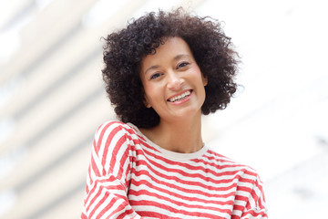 Fototapeta premium Close up older african american woman smiling outdoors
