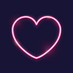 Pink bright heart, neon sign. Isolated design element for Valentine's day.