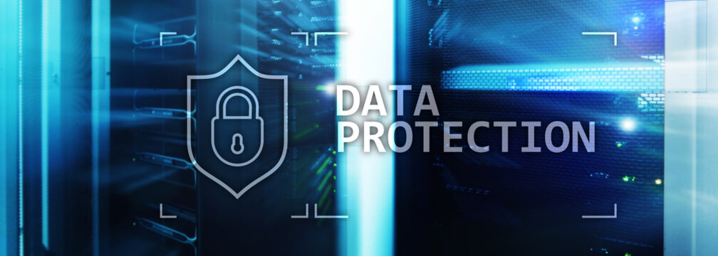 Data protection, Cyber security, information privacy. Internet and technology concept. Server room background.