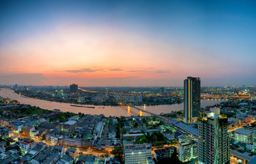 Plakat Landscape of River in Bangkok city with blue sky