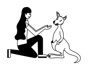 happy woman holding kangaroo