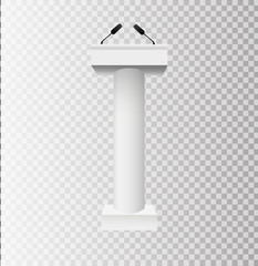 White Podium Tribune Rostrum Stands with Microphones on transparent background