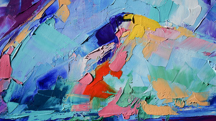 Fragment. Multicolored texture painting. Abstract art background. oil on canvas. Rough brushstrokes...