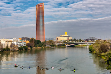 View of Seville tower building and Guadalquivir river.