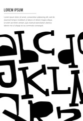 Unique latin ABC template. Card with a simple black letter design in scandinavian style