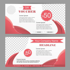 Noble gift voucher mockup in living coral color with copy space and space for image or logo. Front- and back side