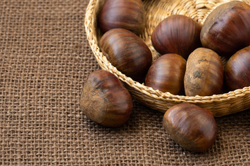 Fresh edible chestnuts in a basket