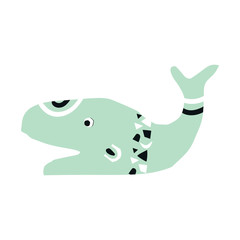 Summer kids poster with a whale fish cut out of paper. Vector illustration