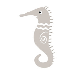 Summer kids poster with a sea horse cut out of paper. Vector illustration